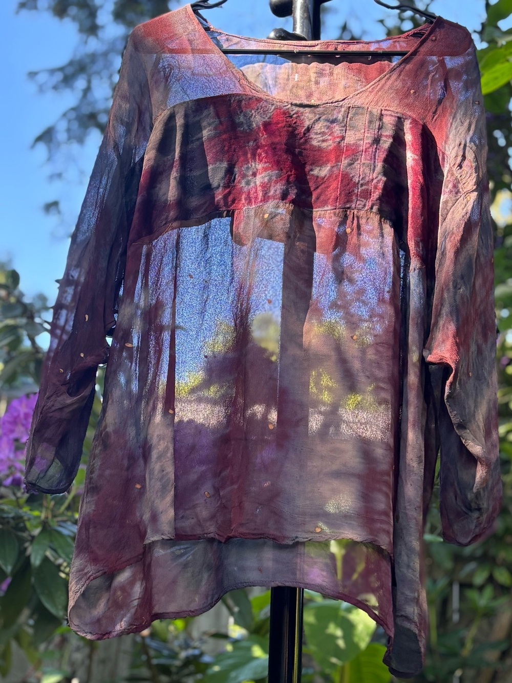 U.R.U Vintage Sheer Oversized Hand Dyed Boho Women's Tie Dye Blouse in Rich Hues